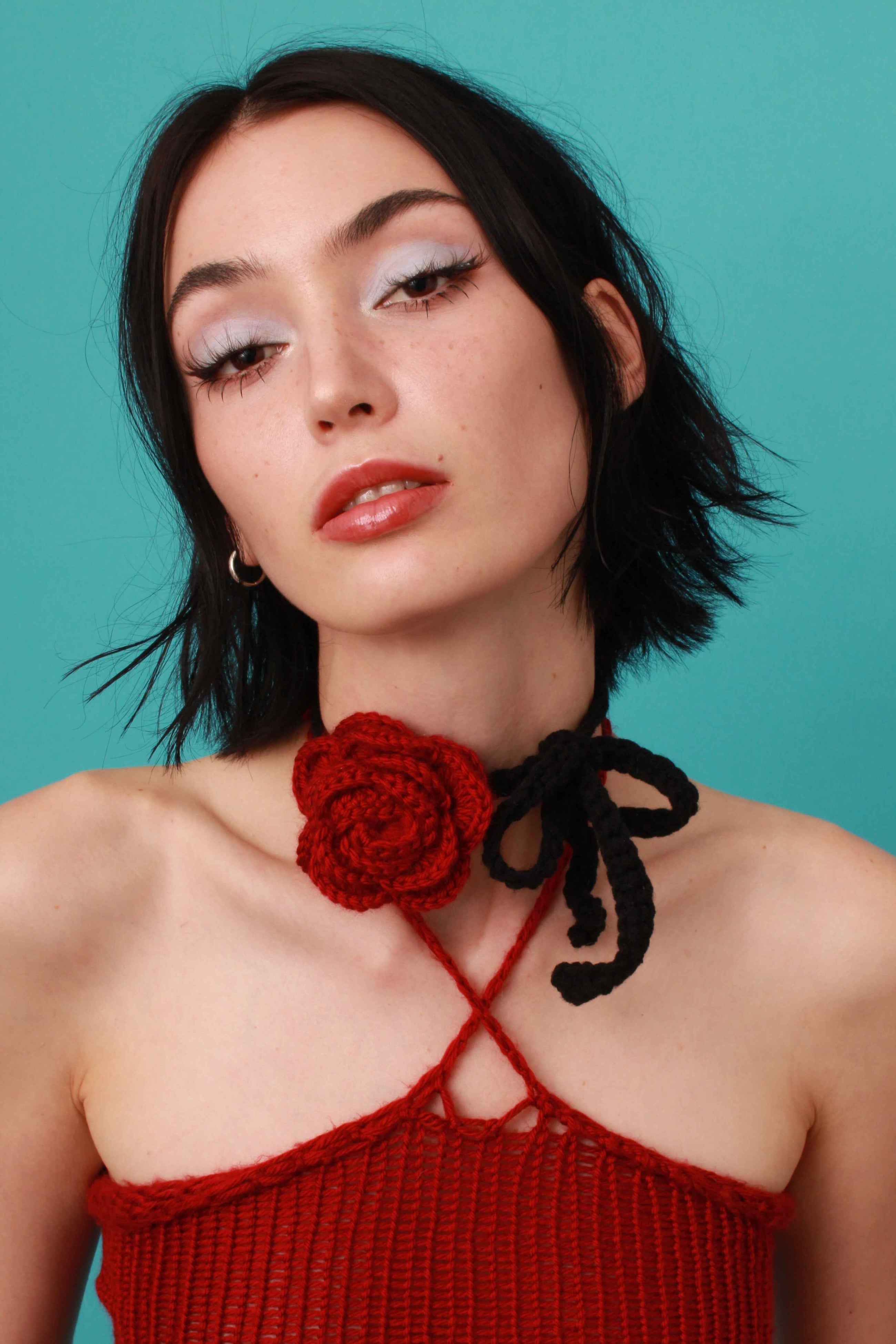 Crochet Red Rose Choker.