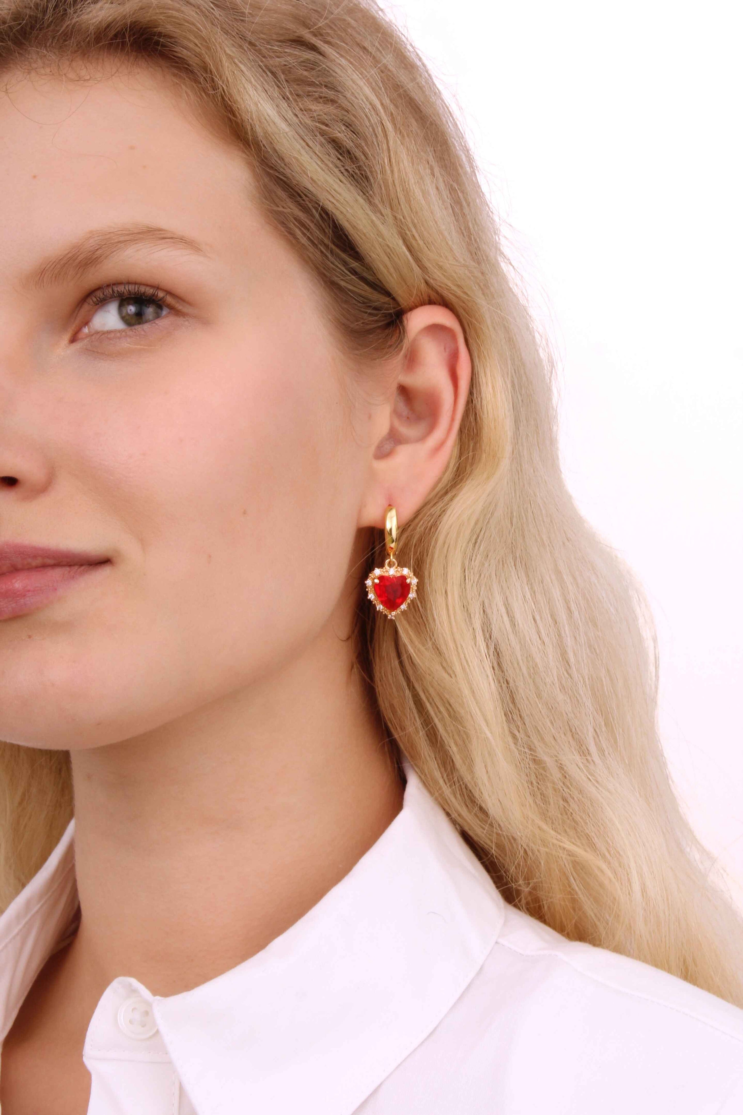 Bella - Earrings With Red Heart Pendant