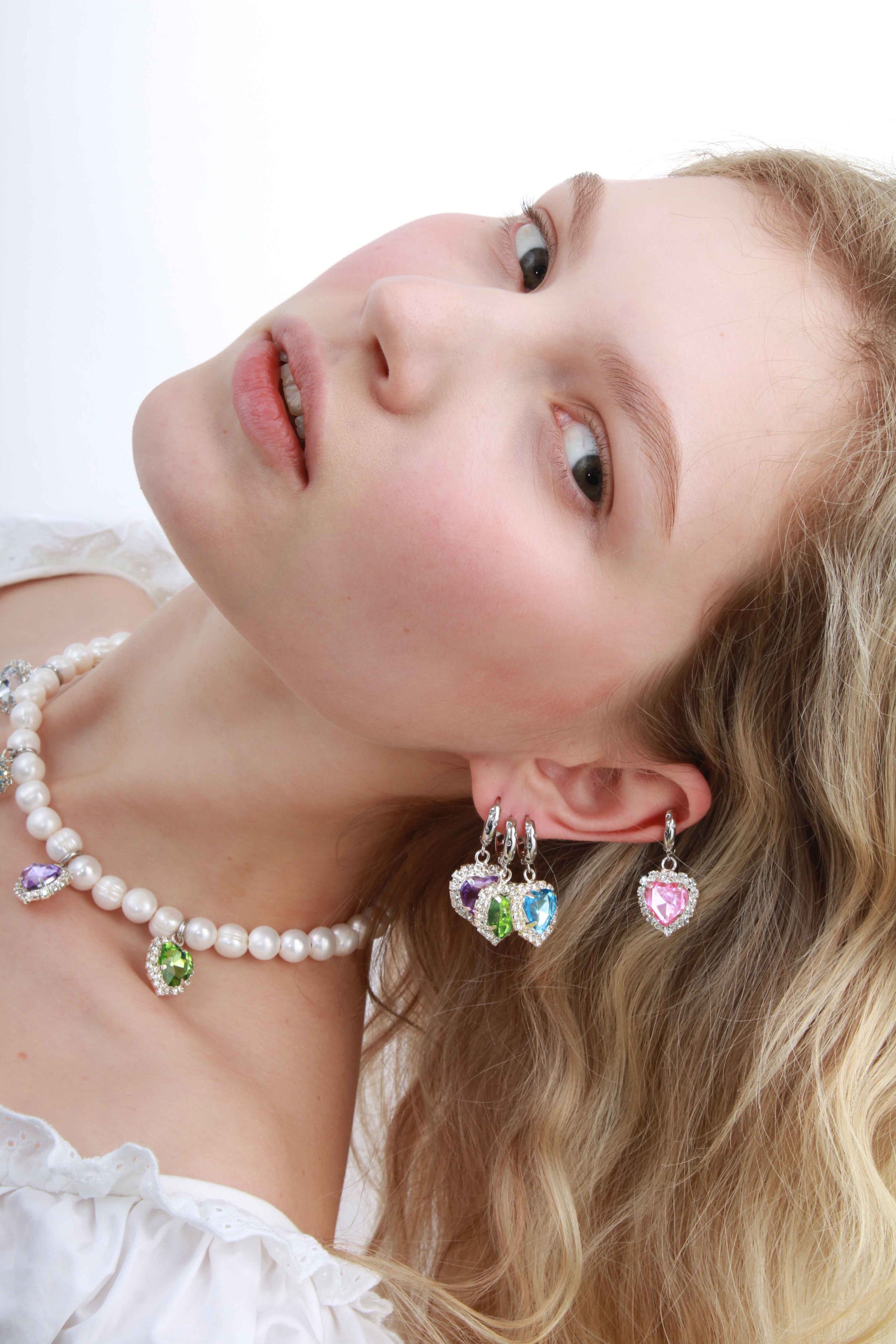 Bella - Silver Earrings With Heart Pendant 1.5″.