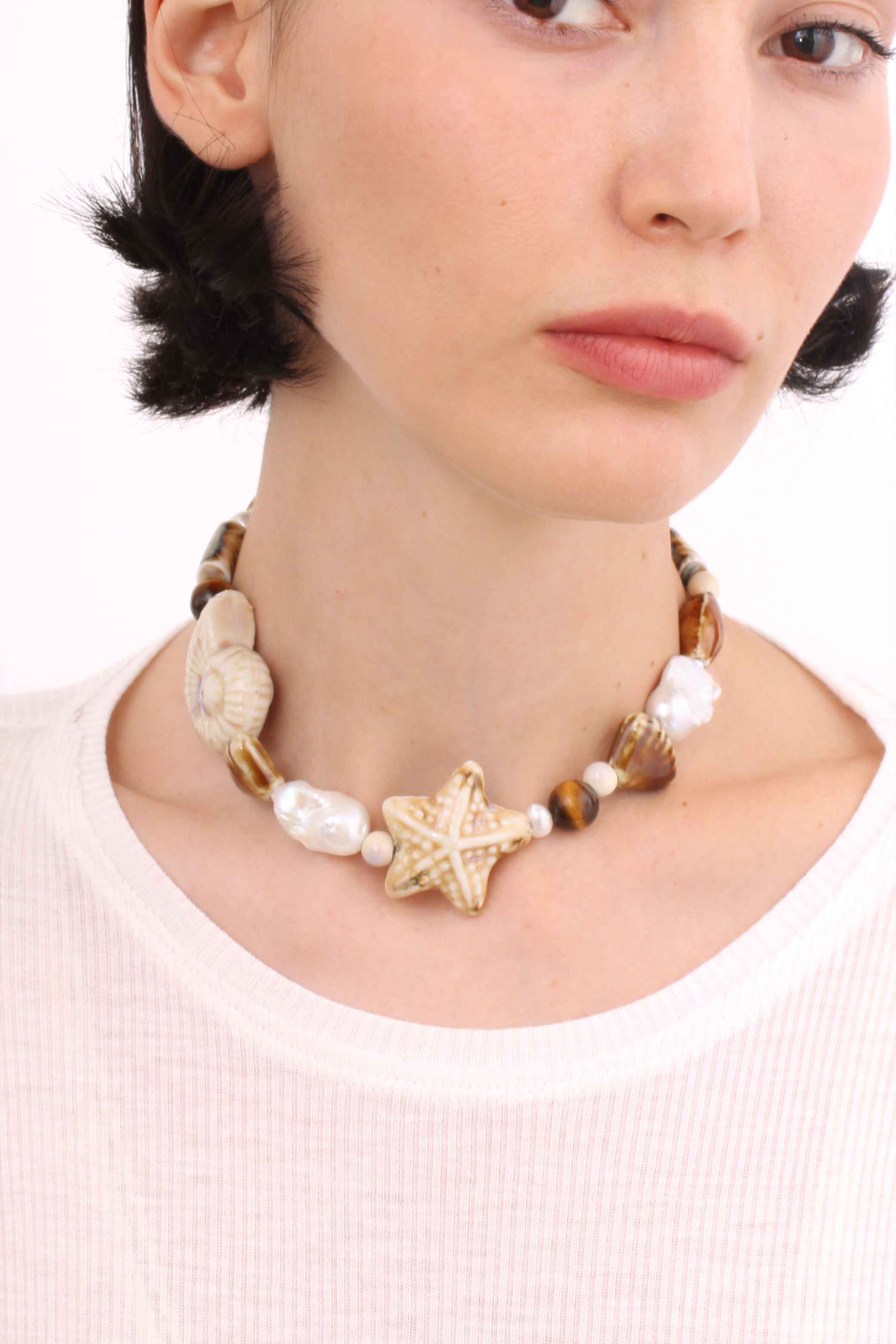 Ceramic Ivory Starfish Necklace.