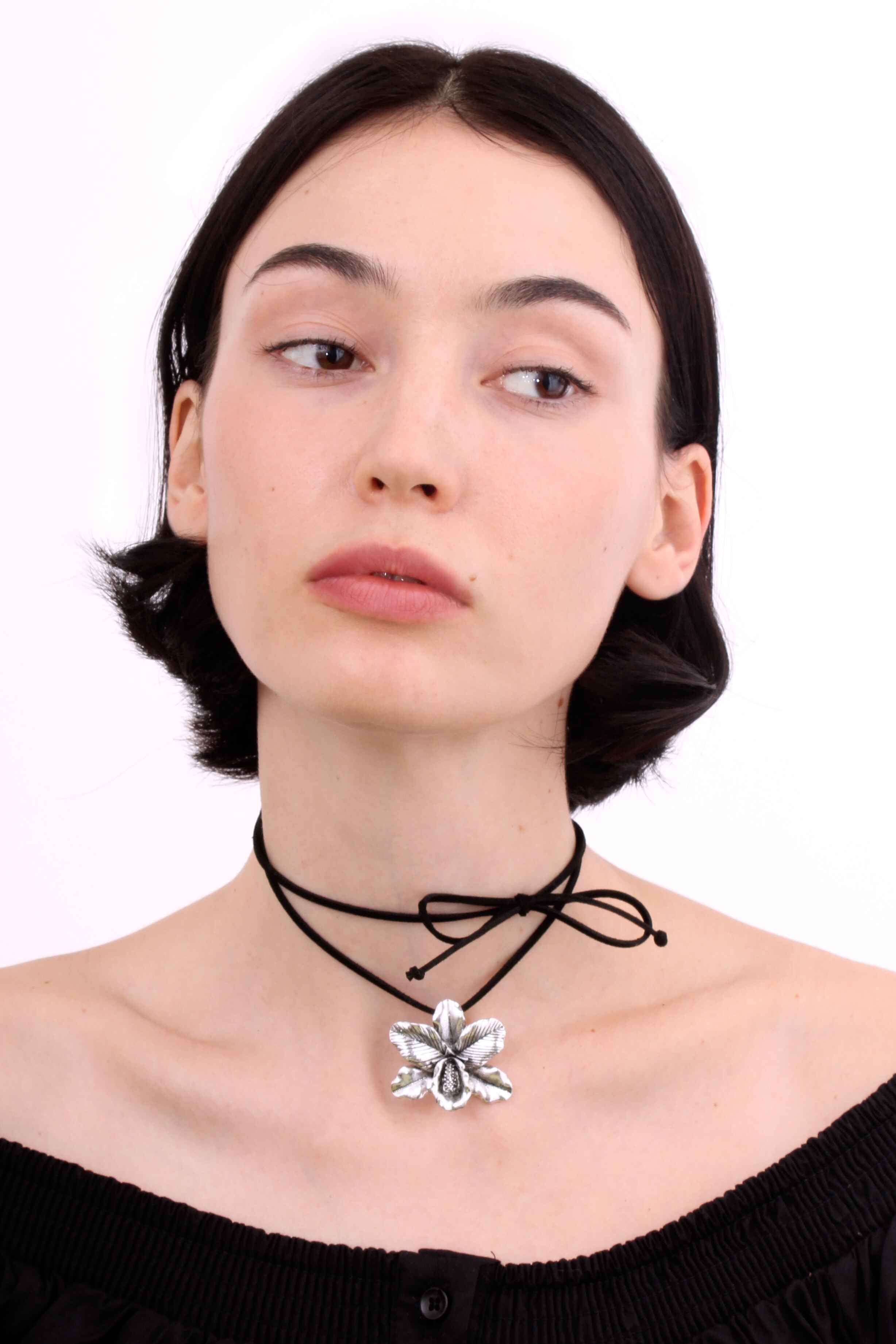 Lily - Choker Suede Necklace With Orchid Pendant 13″.