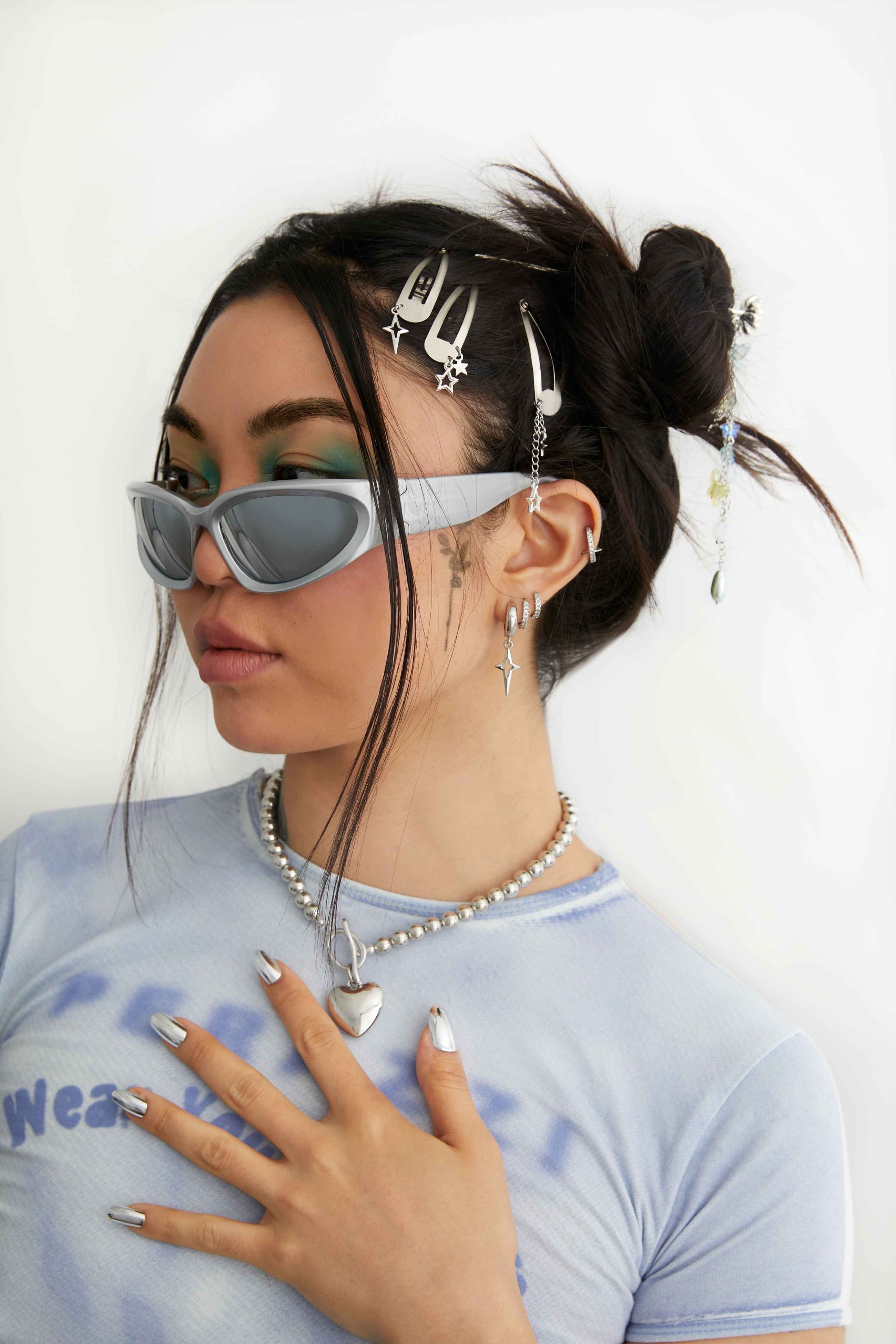 Steel Snap Hair Clips With Star Charms.