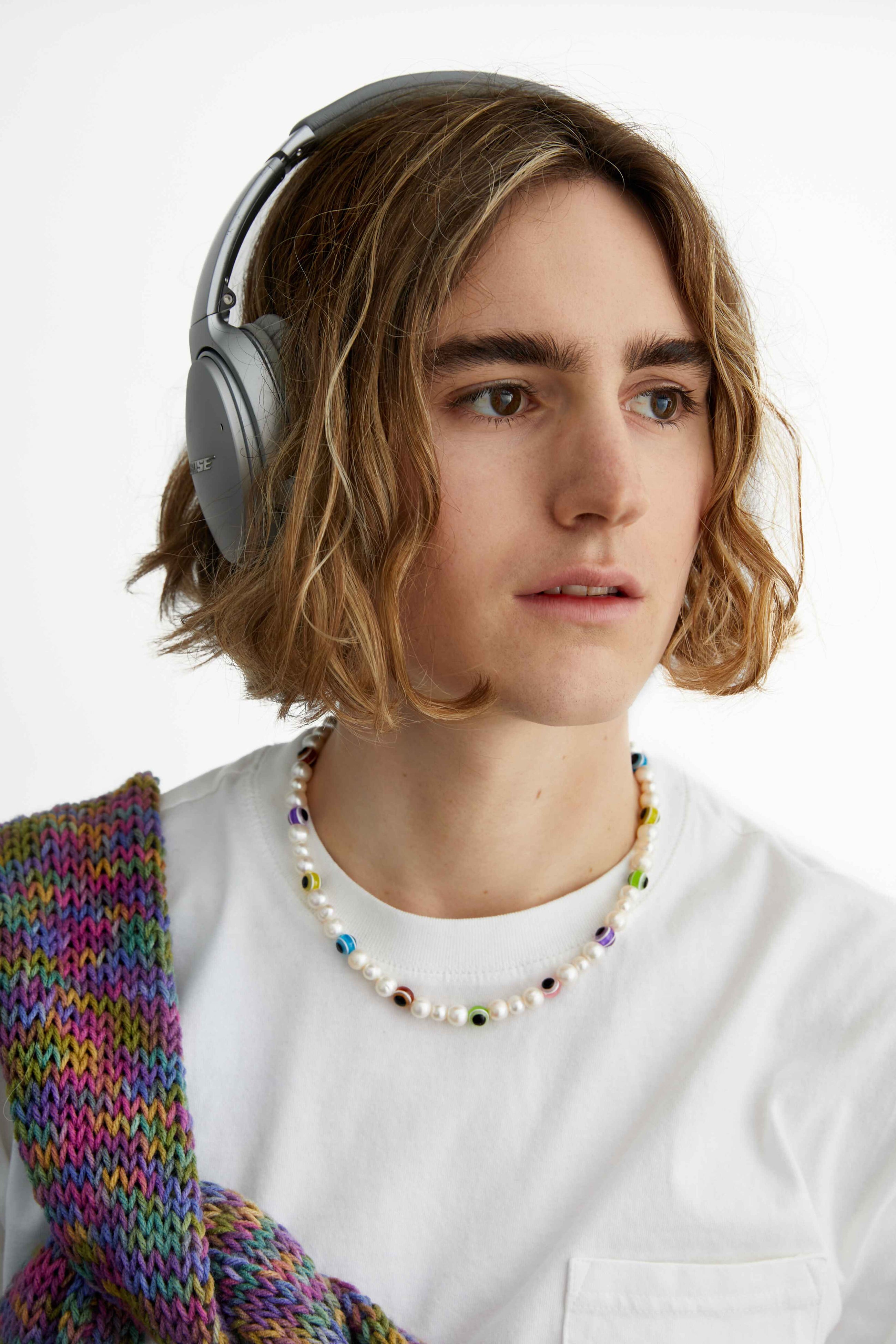 Evil Eye Multicolor - Natural Pearl Necklace With Multicolor Eye Ceramic Beads 16″.