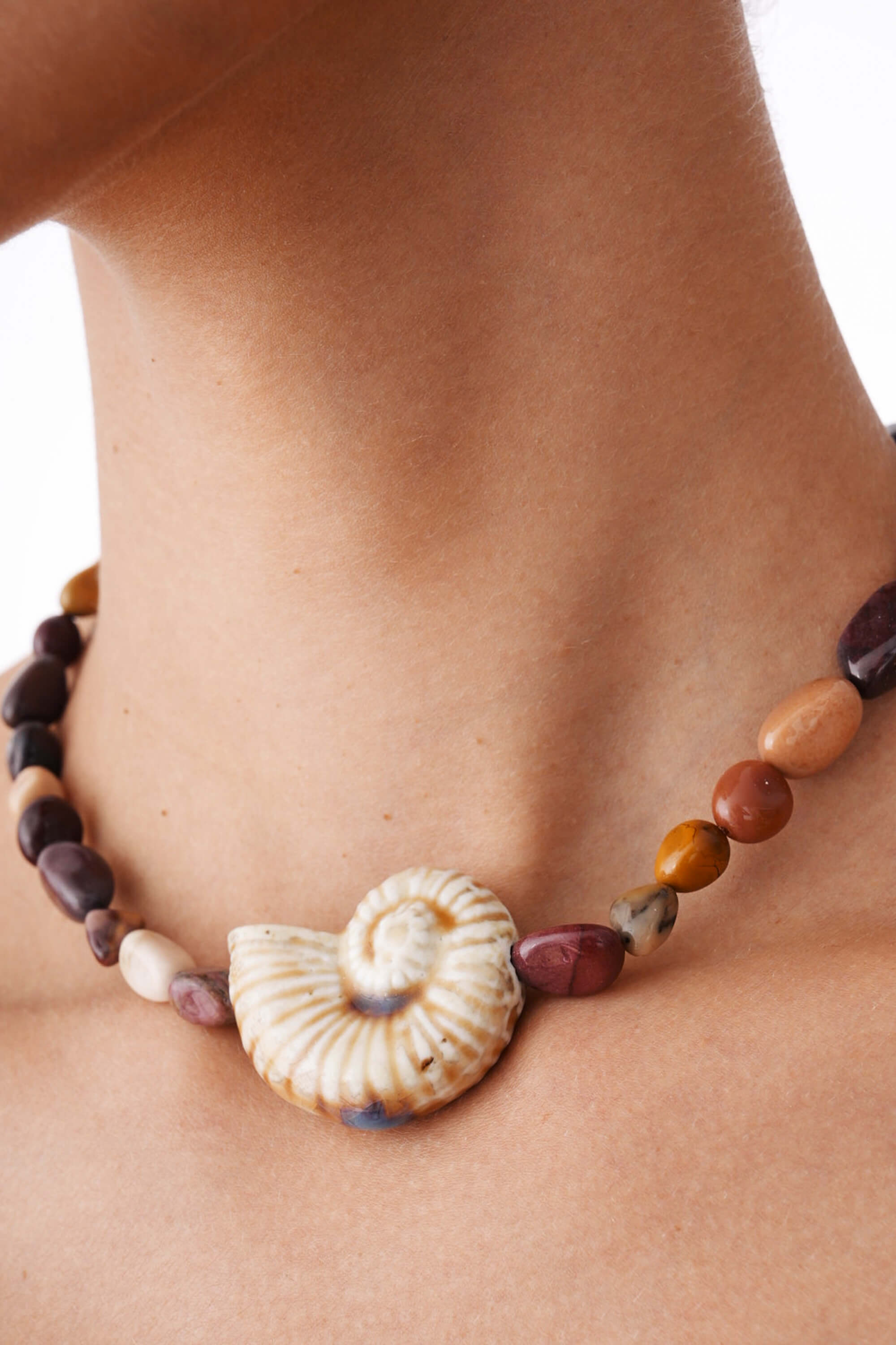 Mookaite Necklace With Ceramic Shell Pendant 16.5"