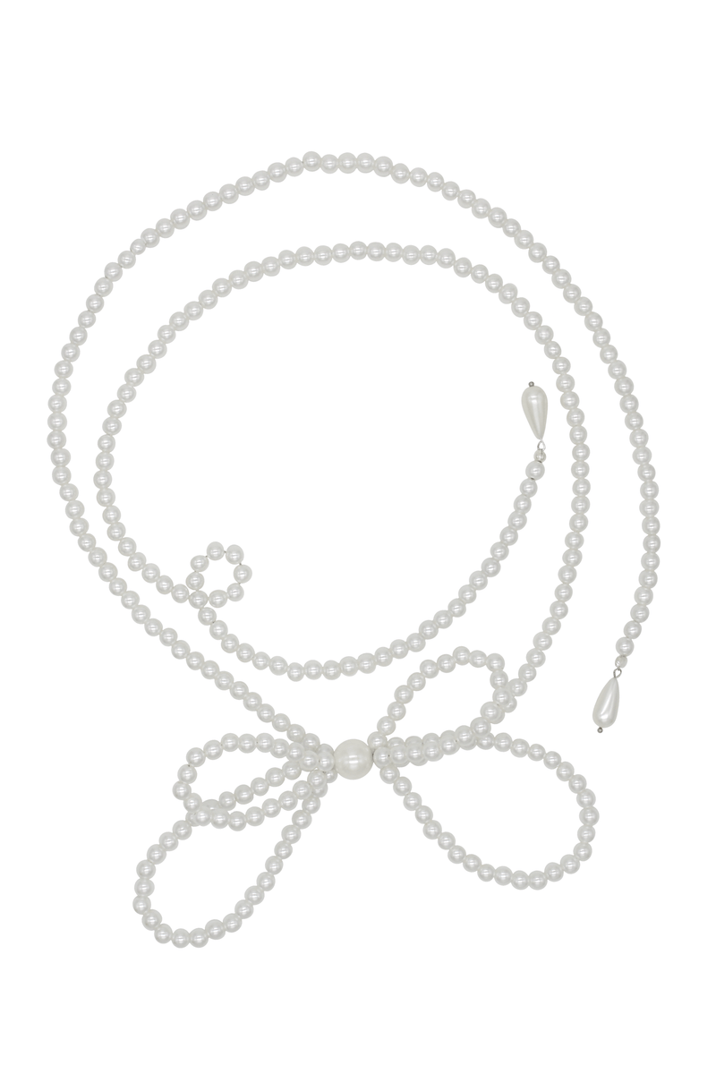 Pearl Bow Wrap Necklace 42.5"