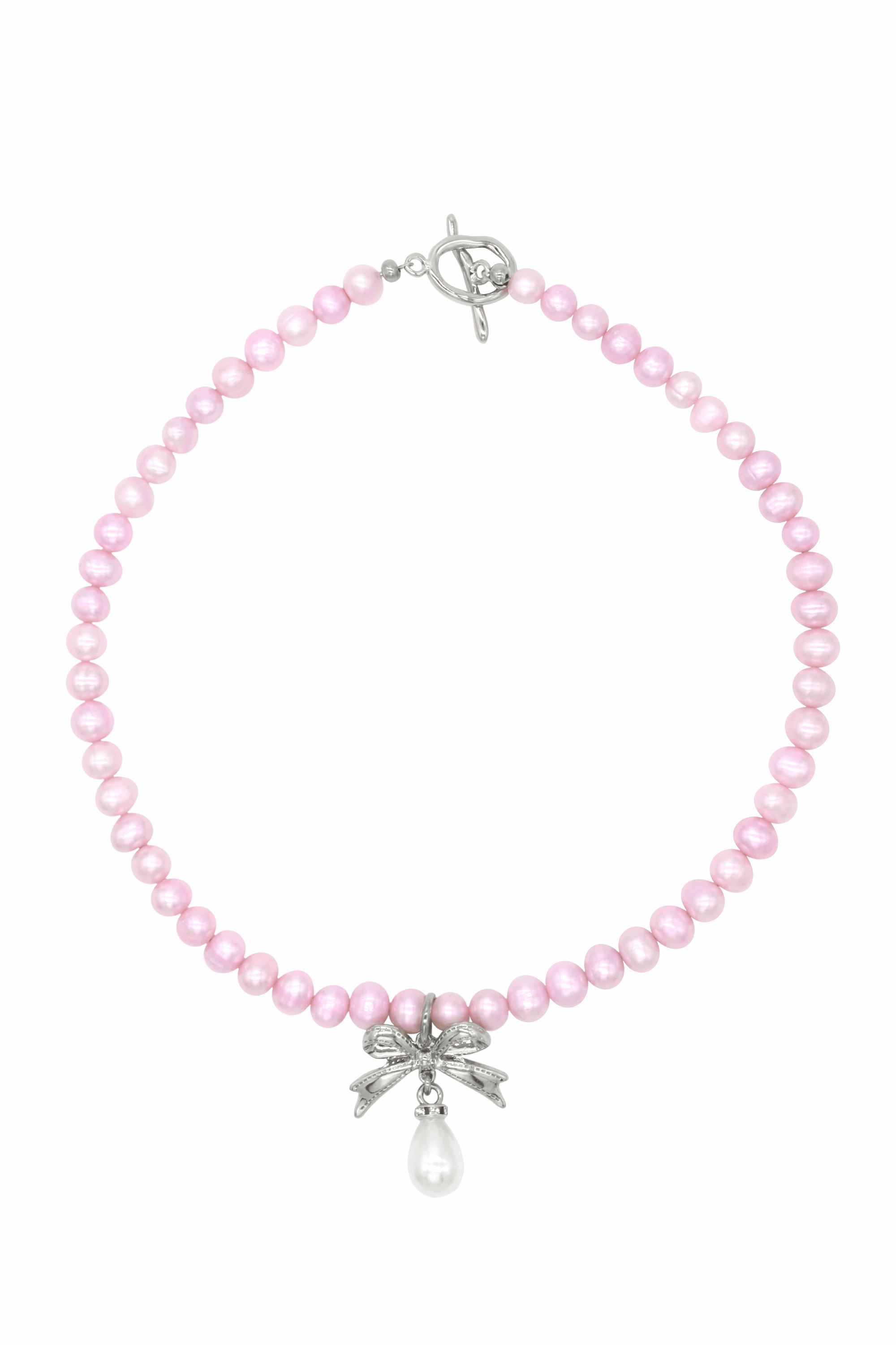 Bow Pink Pearls Necklace.