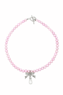 Bow Pink Pearls Necklace.