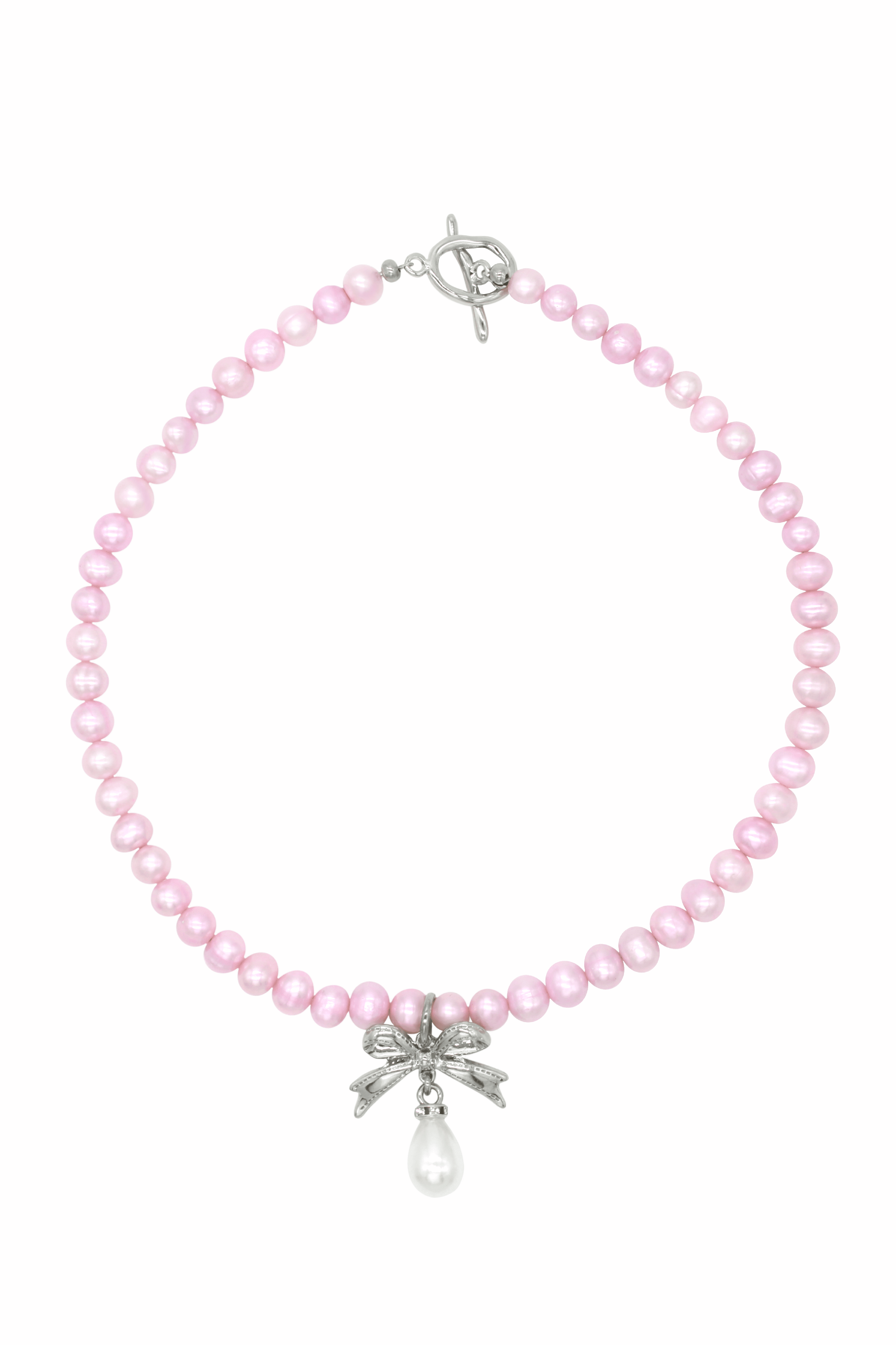 Bow Pink Pearls Necklace.