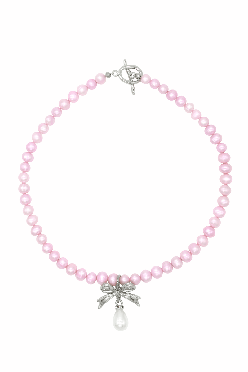 Bow Pink Pearls Necklace.