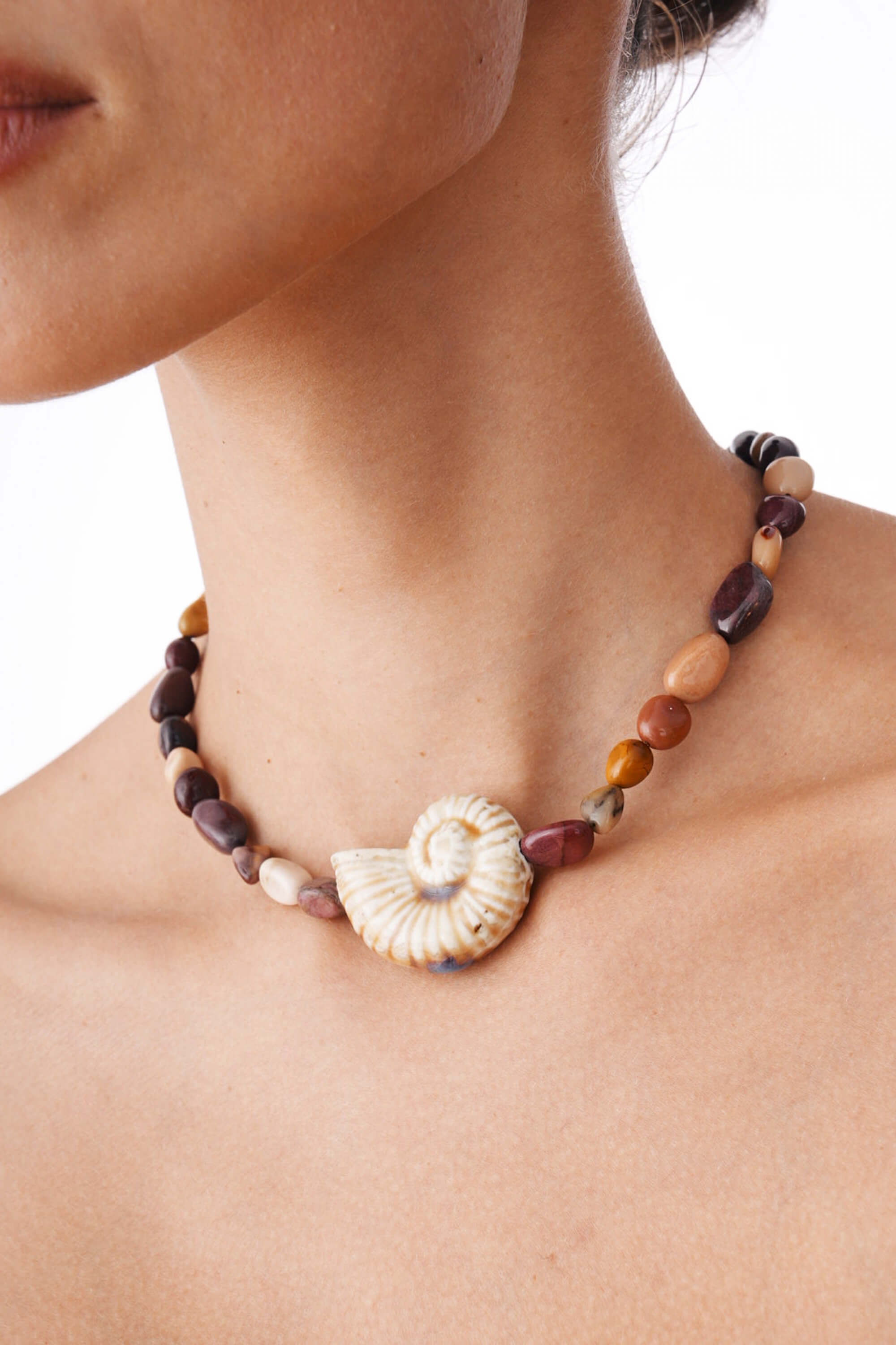 Mookaite Necklace With Ceramic Shell Pendant 16.5"
