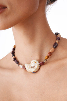 Mookaite Necklace With Ceramic Shell Pendant 16.5"