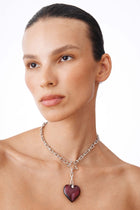 Blaze Heart - Steel Chain Necklace With Acrylic Red Heart Charm 16″.