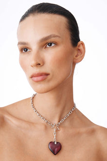 Blaze Heart - Steel Chain Necklace With Acrylic Red Heart Charm 16″.