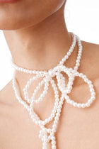 Pearl Bow Wrap Necklace 42.5"