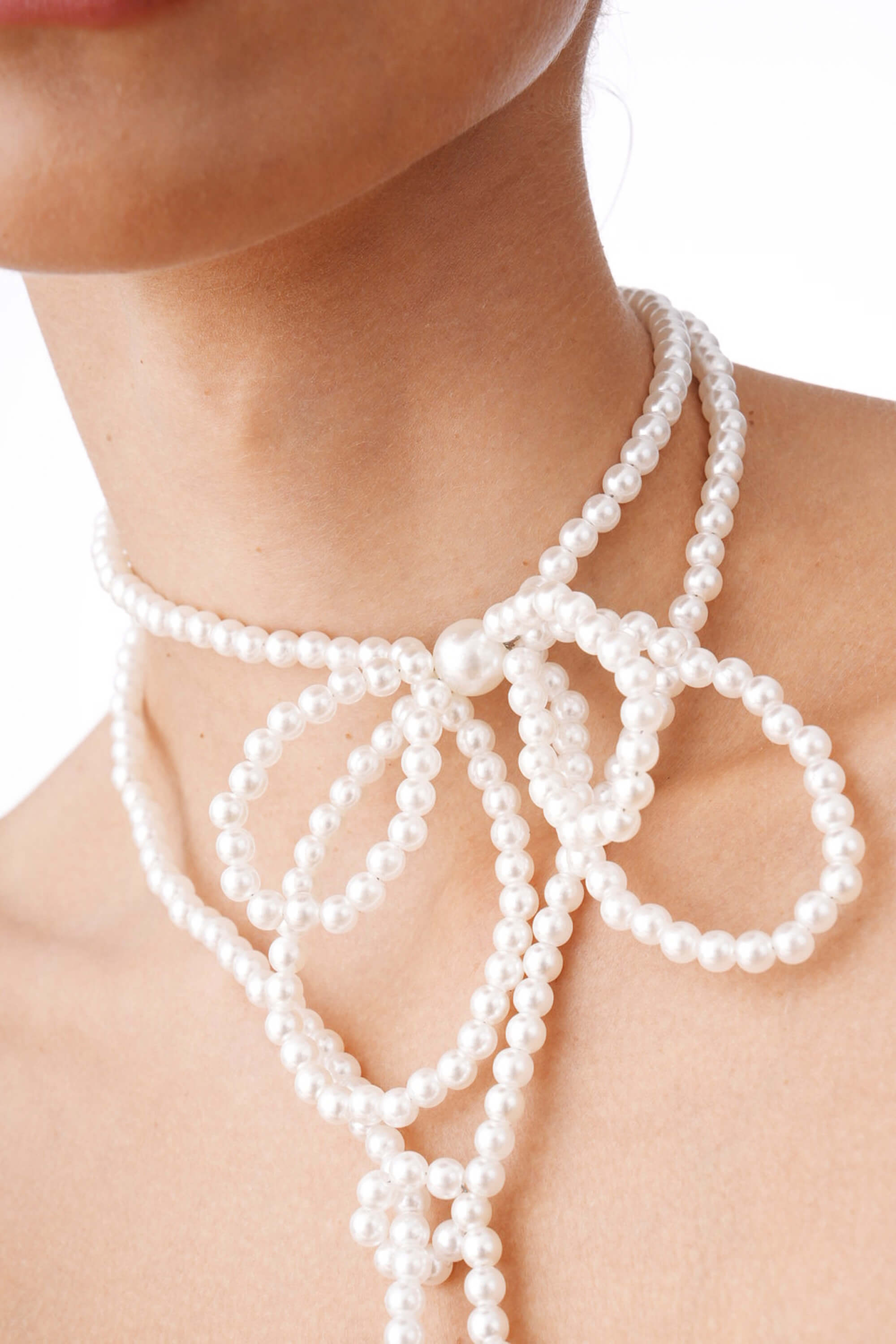 Pearl Bow Wrap Necklace 42.5"