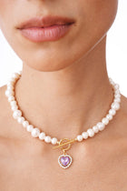 Milena Lavender - Freshwater Pearl Necklace With Lavender Heart Charm 16.5″.