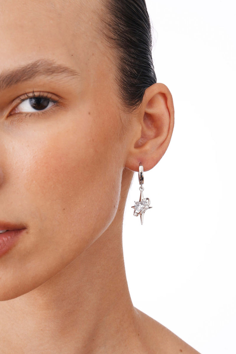 Cosmo Sparkle - Huggie Earrings With Heart Sparkle Charm 1.3″