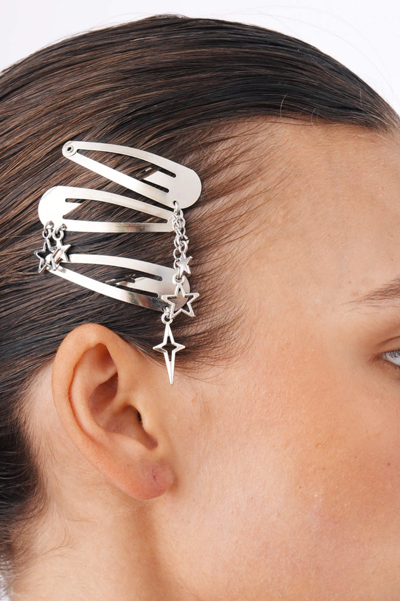 Steel Snap Hair Clips With Star Charms.