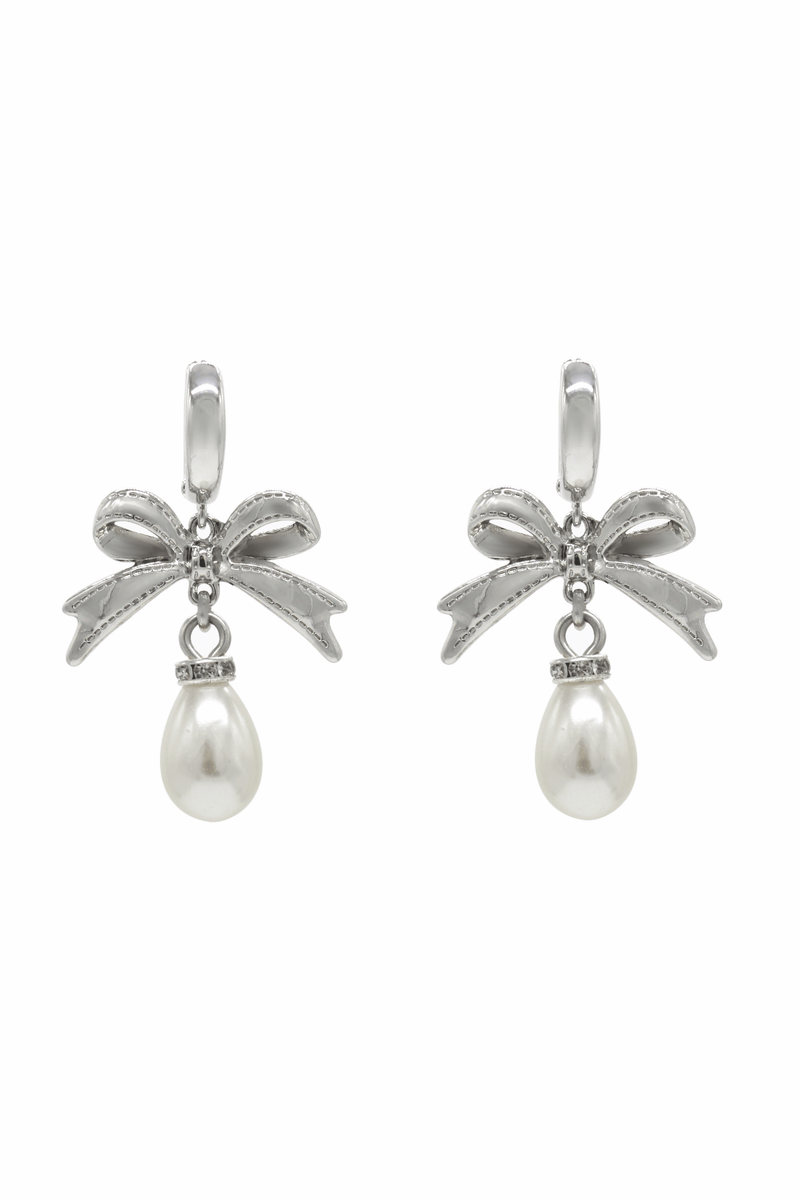 Bow Pearl Drop Earrings.