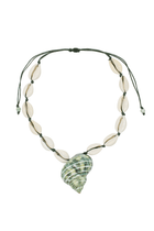 Isla - Cowrie Shells Choker with Green Shell Pendant