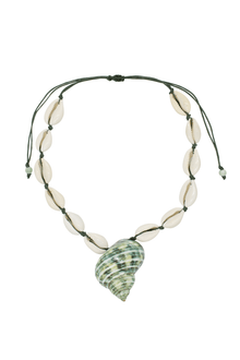 Isla - Cowrie Shells Choker with Green Shell Pendant