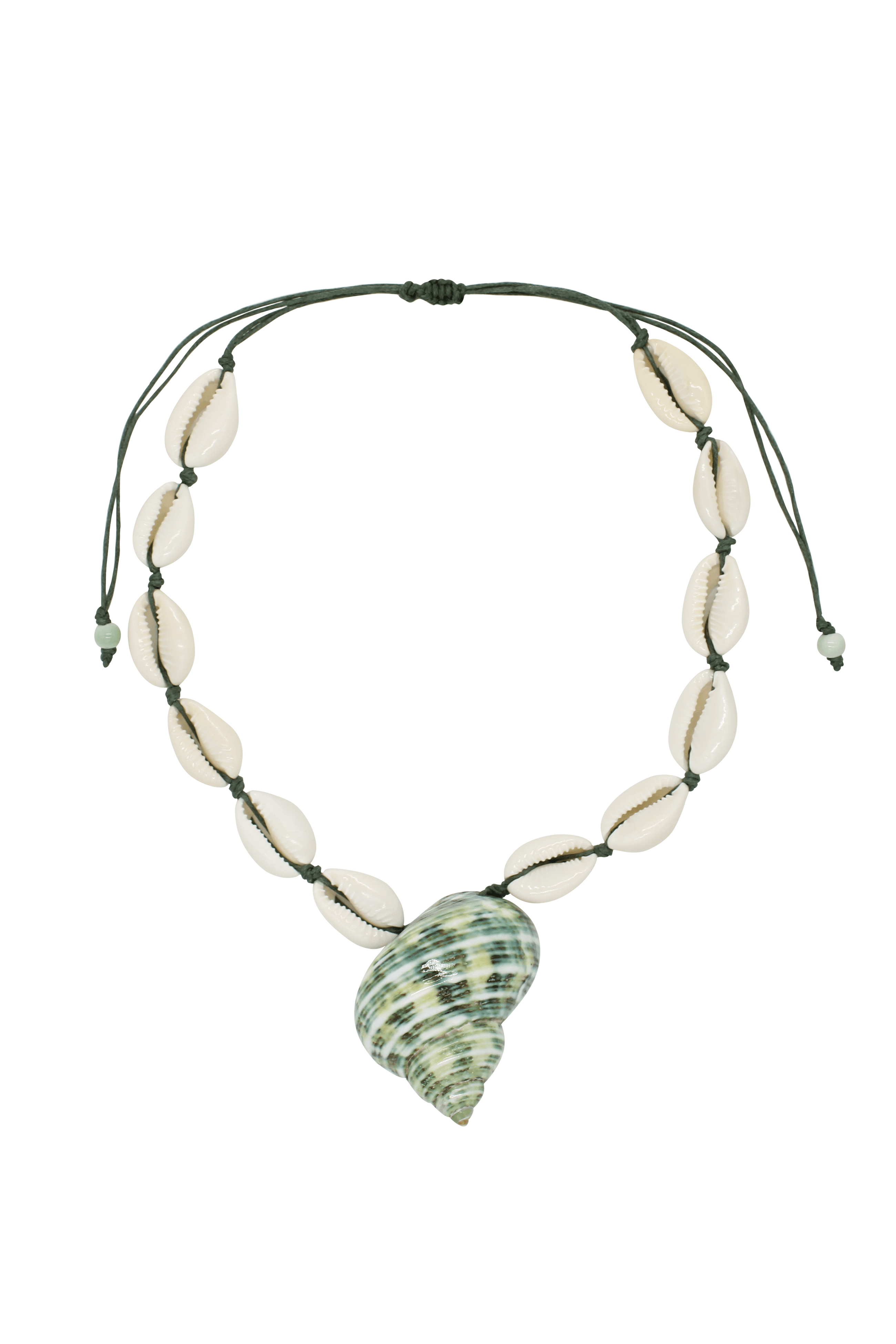 Isla - Cowrie Shells Choker with Green Shell Pendant