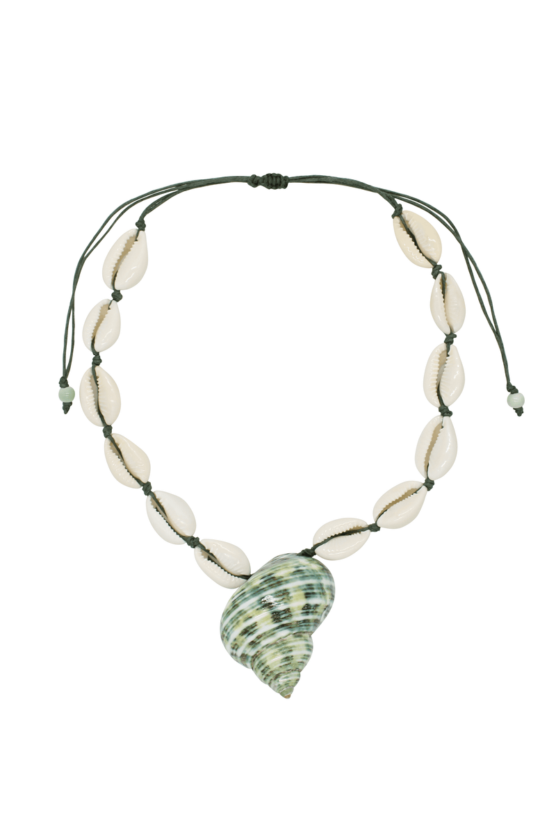 Isla - Cowrie Shells Choker with Green Shell Pendant