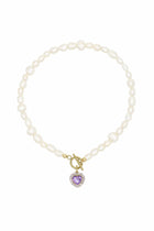 Milena Lavender - Freshwater Pearl Necklace With Lavender Heart Charm 16.5″.