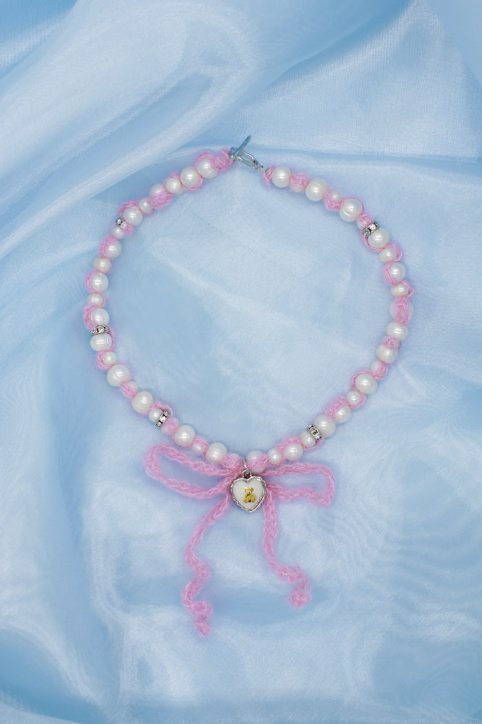 Crochet Pink Cashmere Pearls Necklace