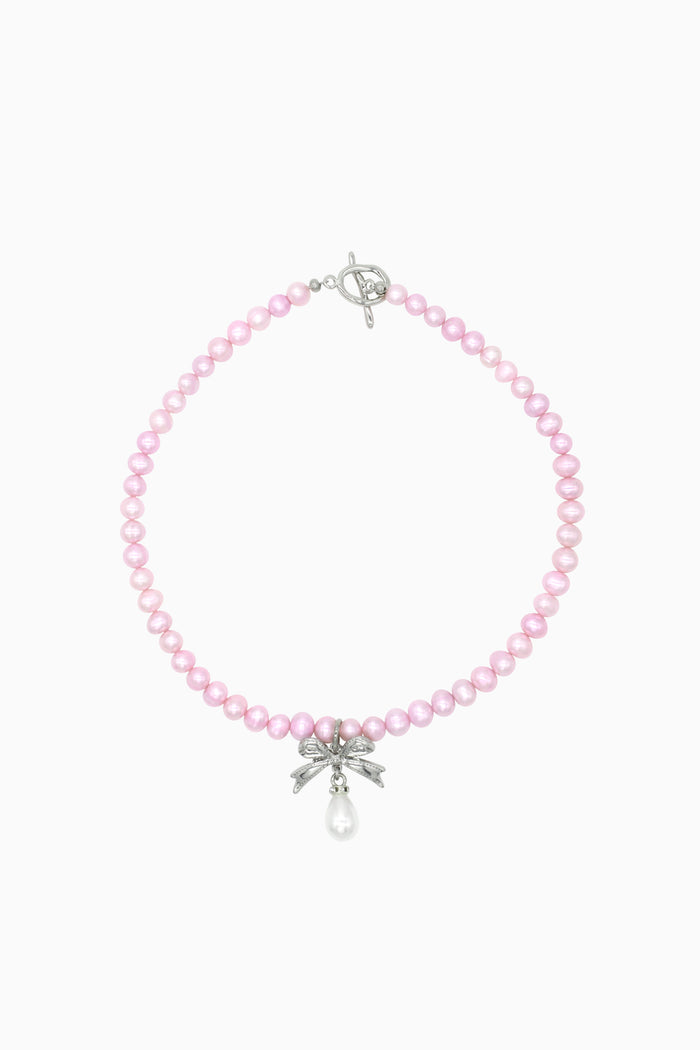 Bow Pink Pearls Necklace
