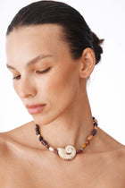 Mookaite Necklace With Ceramic Shell Pendant 16.5"