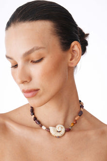 Mookaite Necklace With Ceramic Shell Pendant 16.5"
