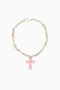 Pink Quartz Cross Necklace