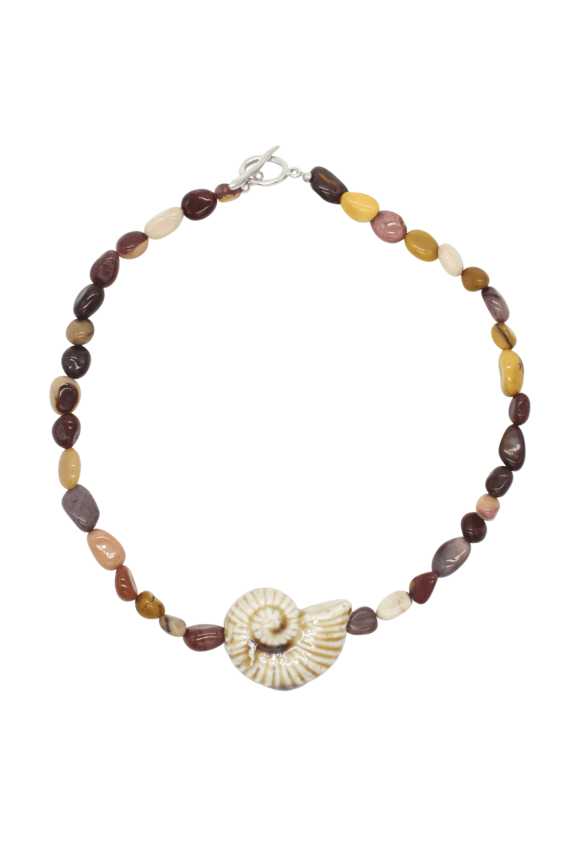 Mookaite Necklace With Ceramic Shell Pendant 16.5"