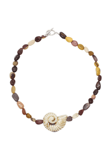 Mookaite Necklace With Ceramic Shell Pendant 16.5"
