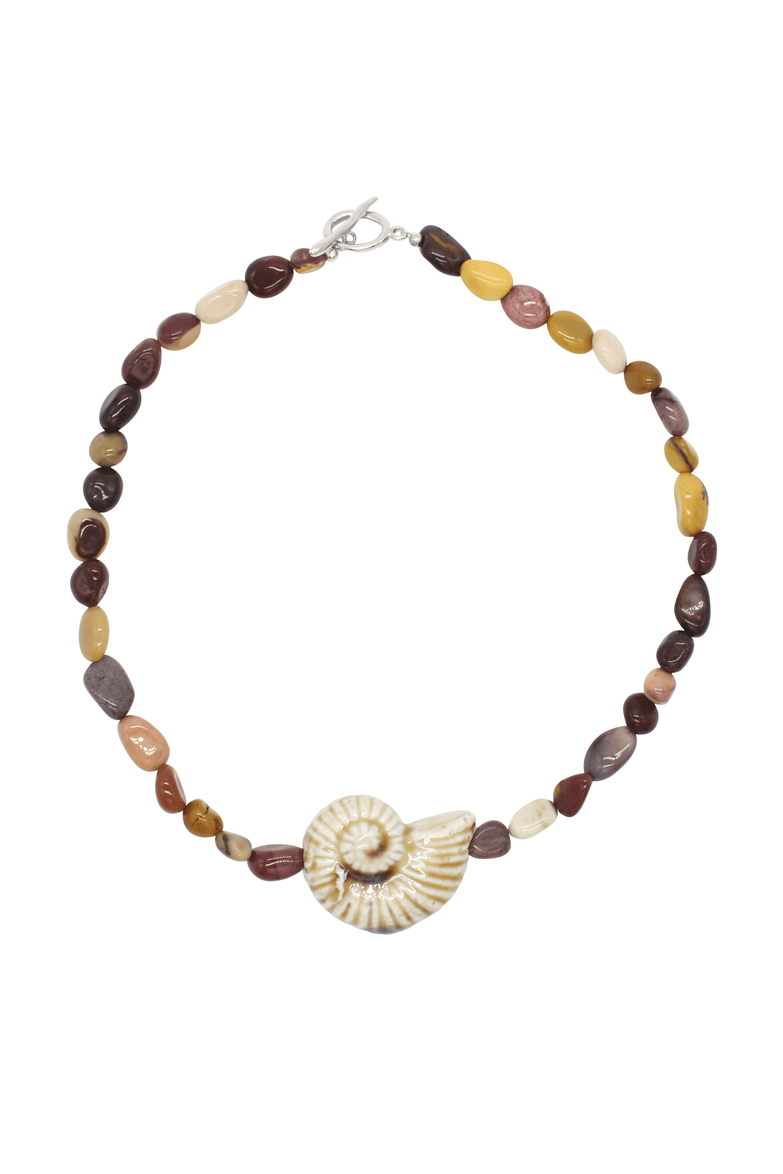 Mookaite Necklace With Ceramic Shell Pendant 16.5"