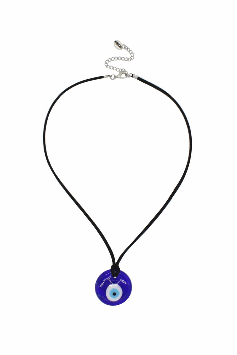 Evil Eye - Black Suede Cord Necklace With Glass Eye Charm 18″