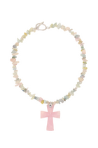 Pink Quartz Cross Necklace.