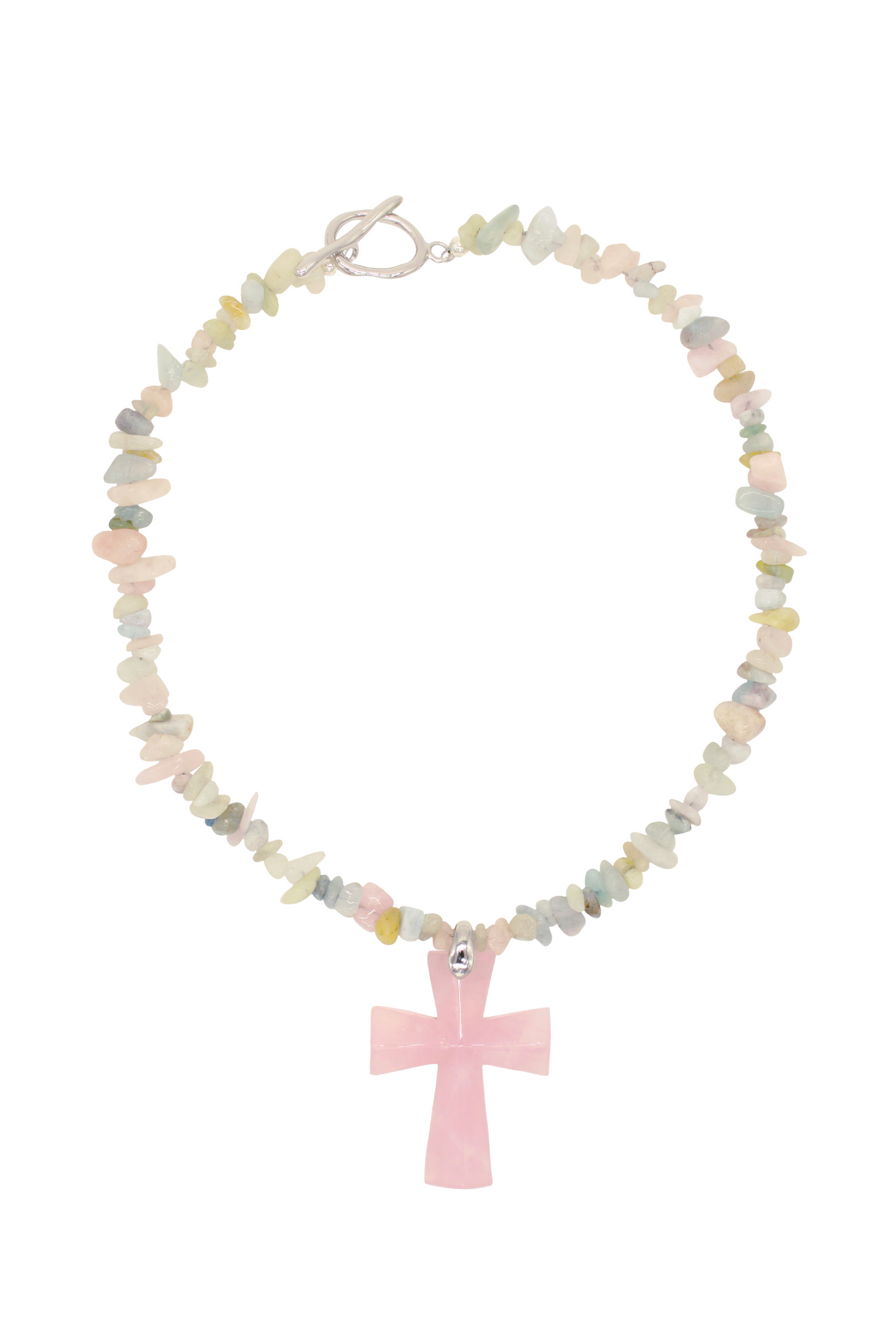 Pink Quartz Cross Necklace.