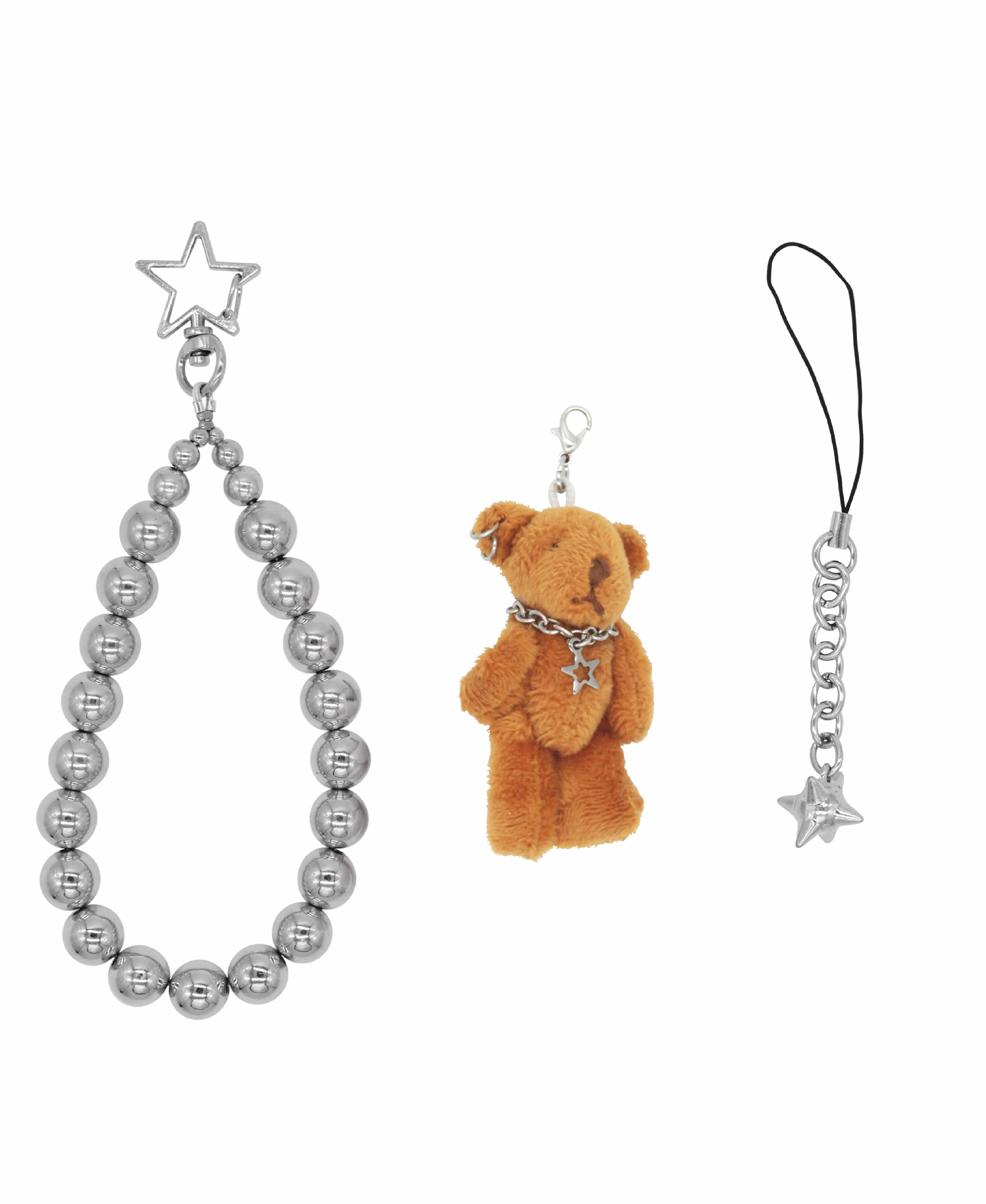 Steel Beads Phone Strap With Teddy Bear Toy | Velvet Luna