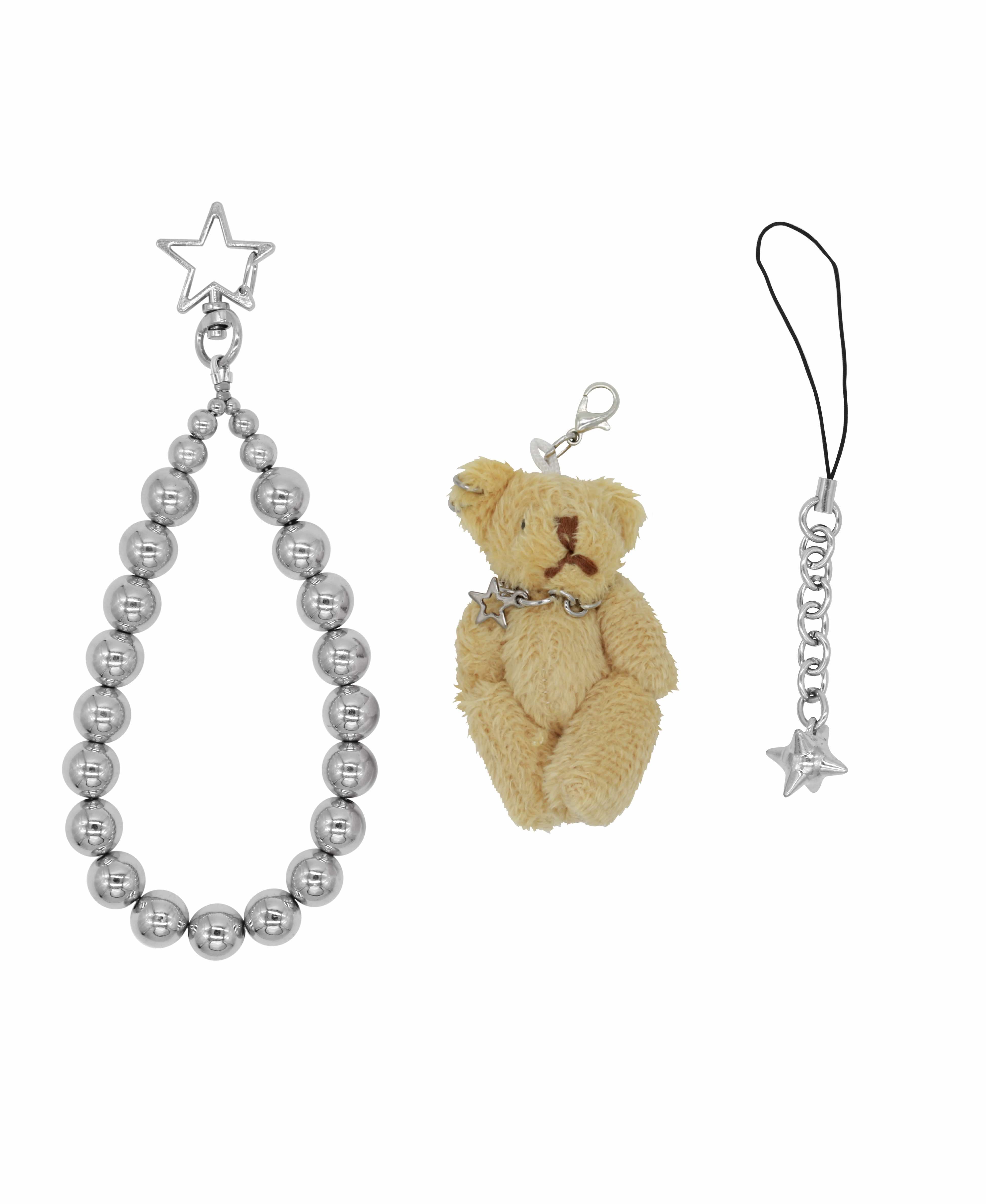 Steel Beads Phone Strap With Teddy Bear Toy