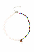 Pearls & Rainbow - Freshwater Pearl And Beads Necklace With Glass Mushroom 14.2″