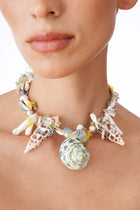 Lorelei - Green Seashell and Pearls Statement Necklace 16.5"