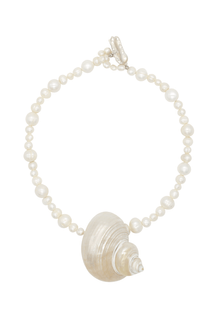 Teresa - Natural Pearls Statement Necklace With Seashell Pendant 16.5"