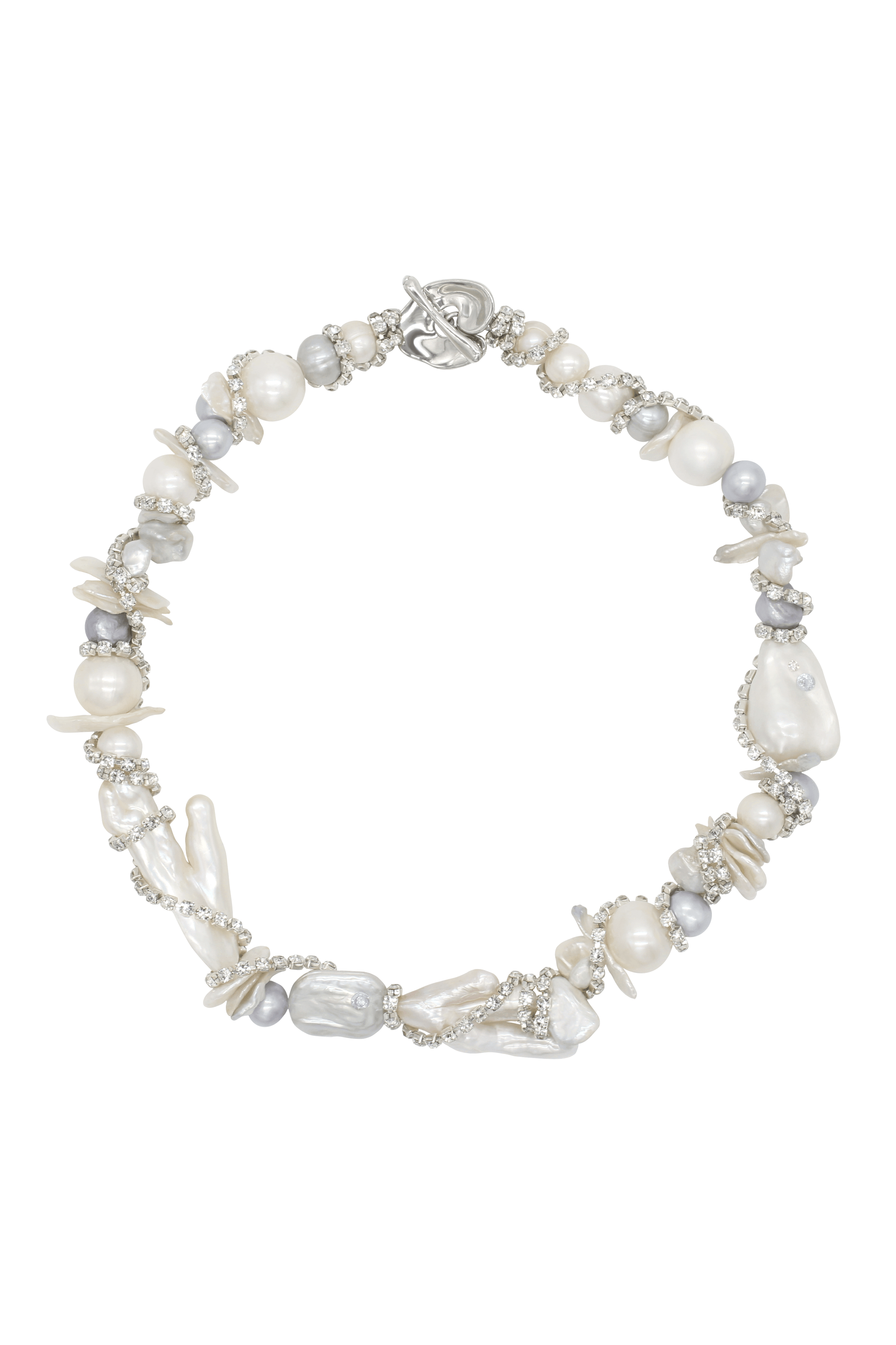 Miria - Rhinestone and Pearl Necklace 15.7"