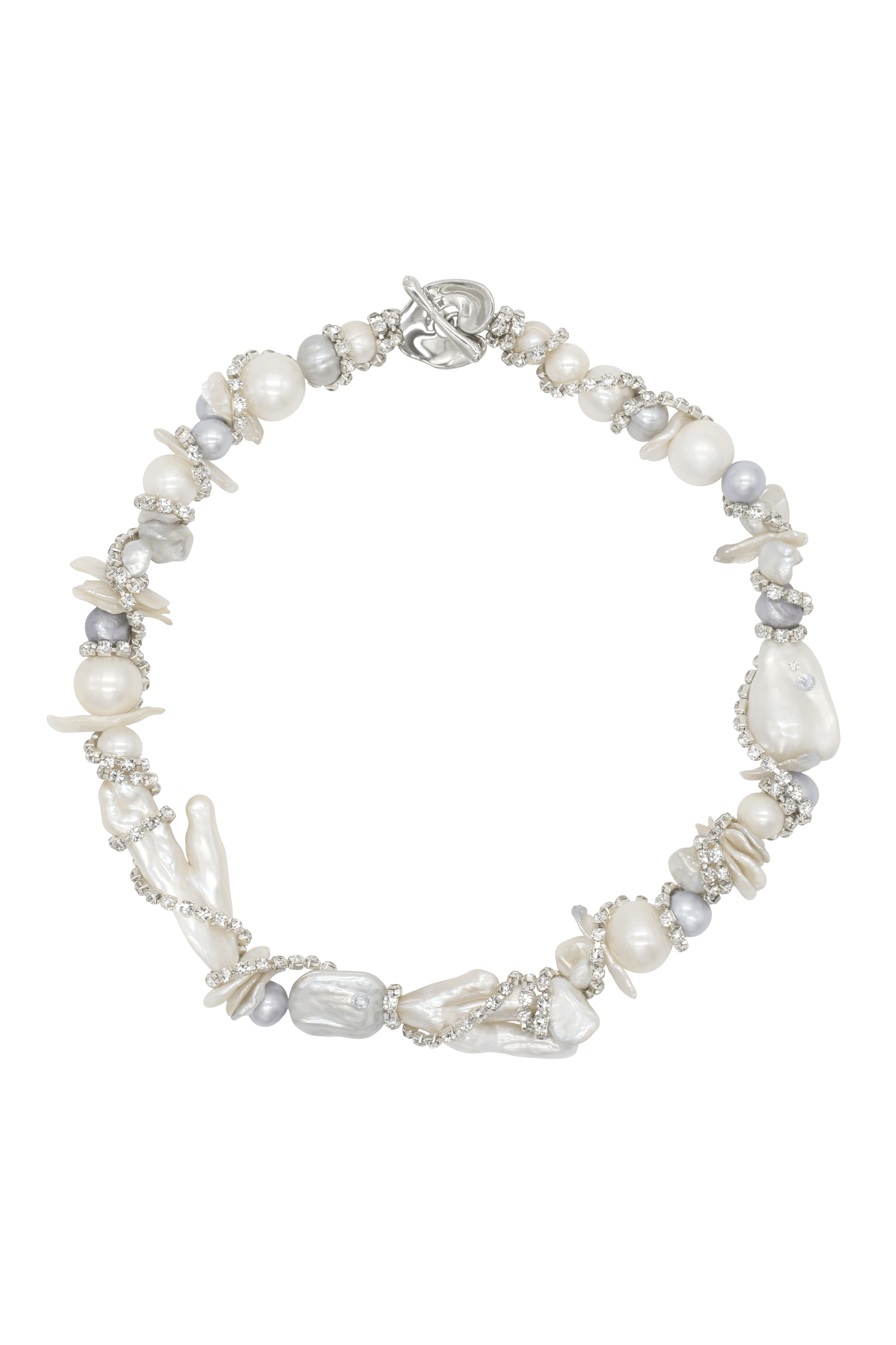 Miria - Rhinestone and Pearl Necklace 15.7"