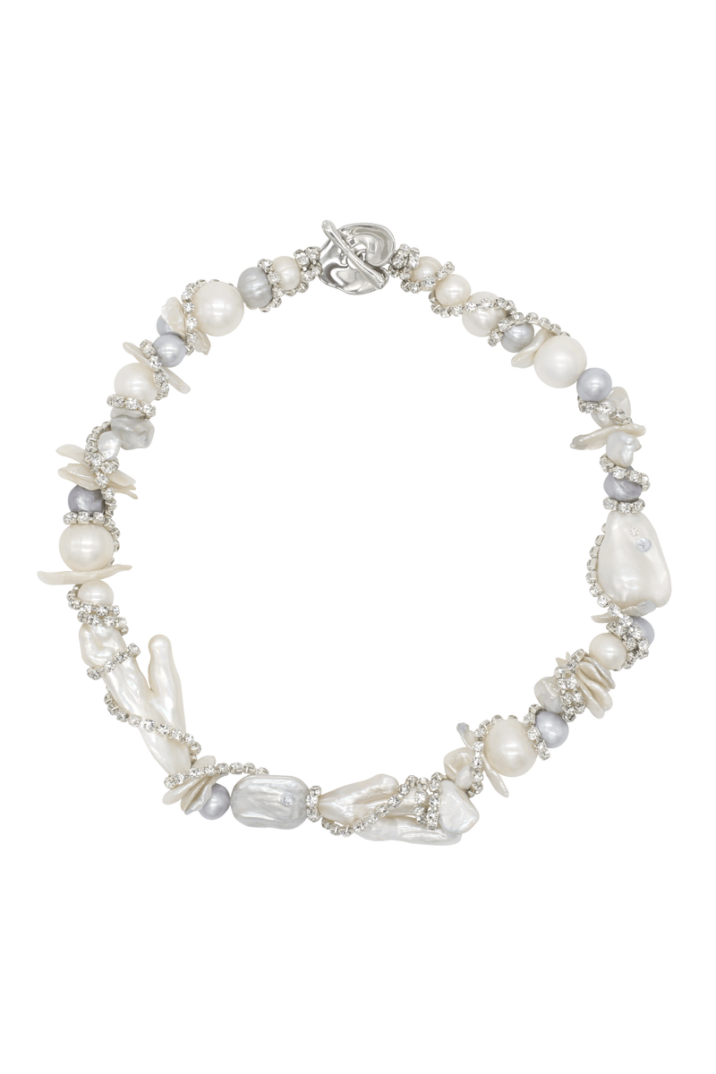 Miria - Rhinestone and Pearl Necklace 15.7"