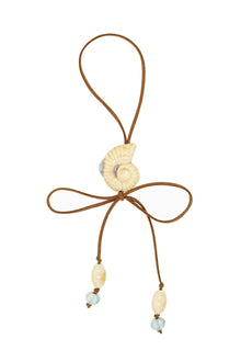 Brown Suede Cord Necklace With Ceramic Seashell Tie Charm.