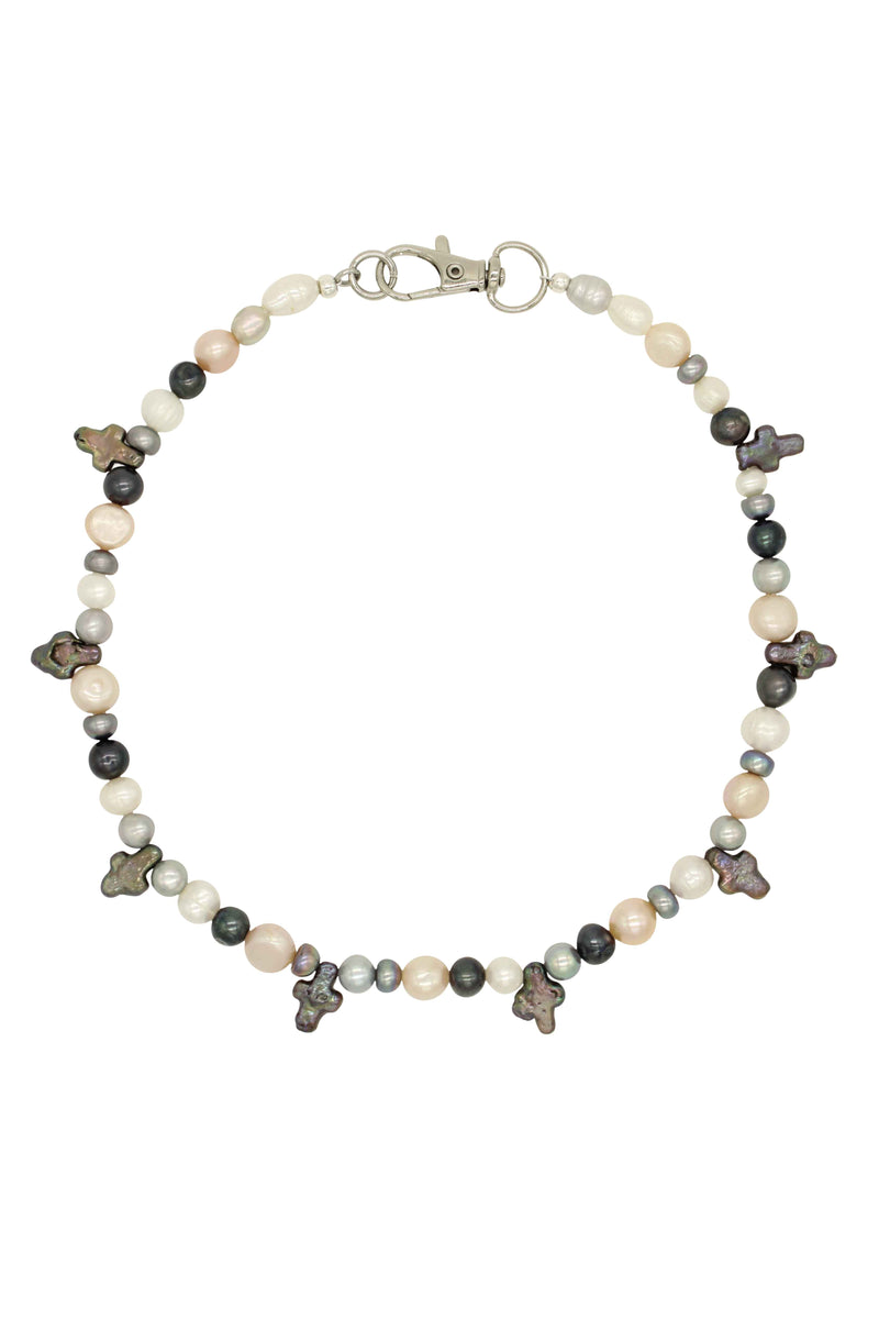 Mini Pearl Cross Necklace - Freshwater Pearl Cross Necklace 16″