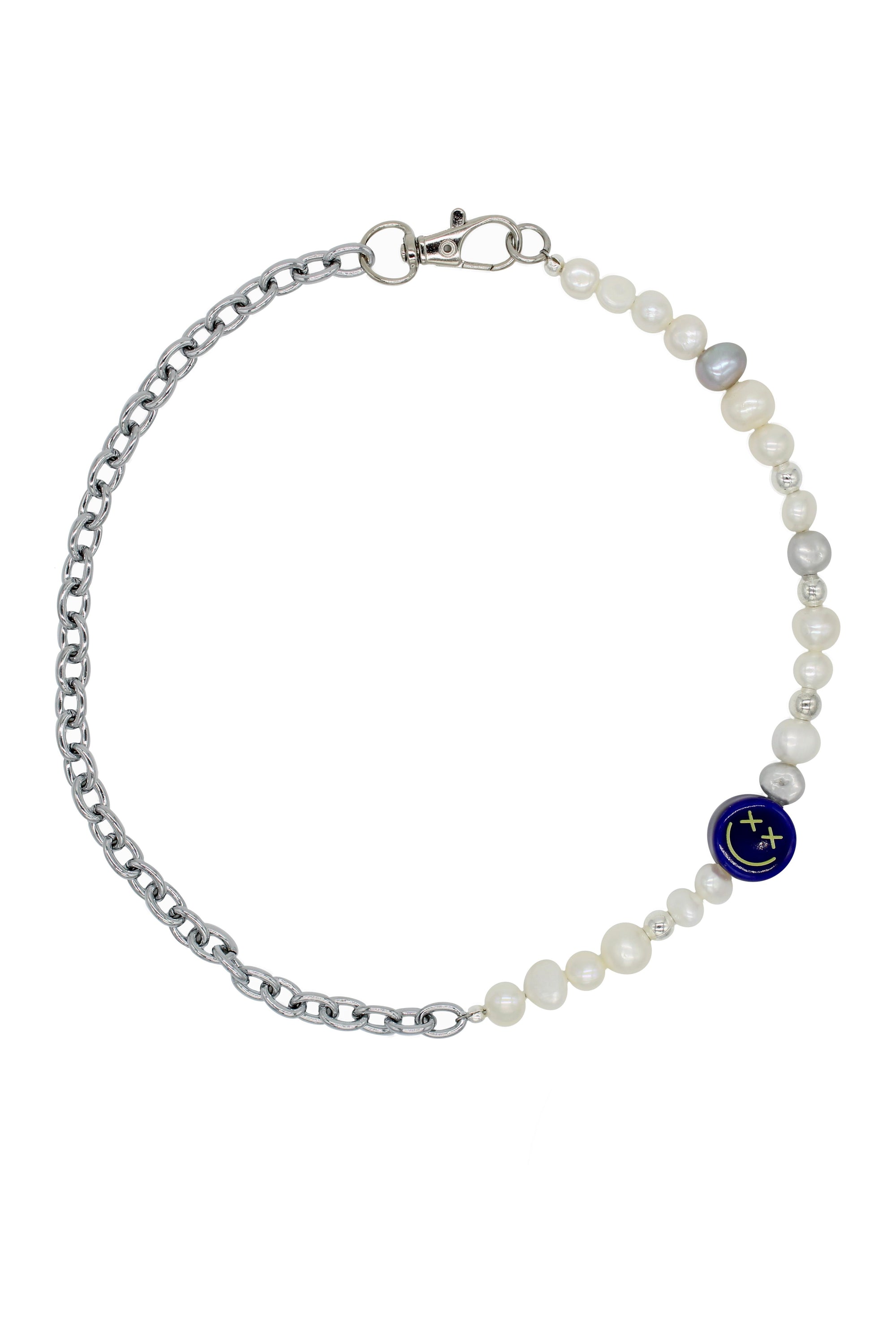 Feeling Blue - White Pearl Necklace With Steel Chain 18″.